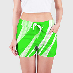 Шорты женские Яблочный зелёный абстракция с полосами, цвет: 3D-принт — фото 2