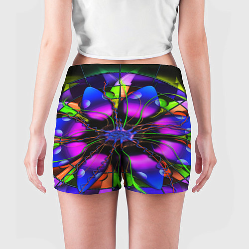 Женские шорты Неоновая психоделика лепестки / 3D-принт – фото 4