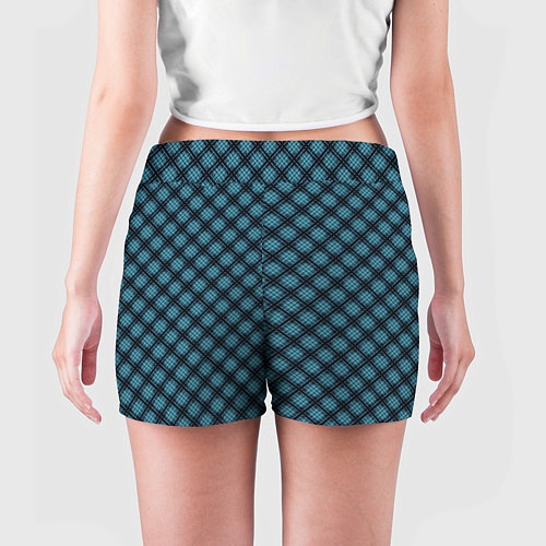 Женские шорты Чёрно-голубой полосы ромбики / 3D-принт – фото 4