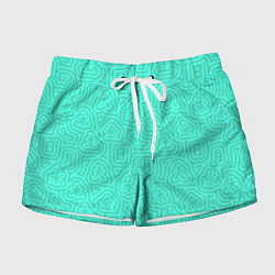 Шорты женские Лабиринтовый паттерн с иероглифами на бирюзе, цвет: 3D-принт