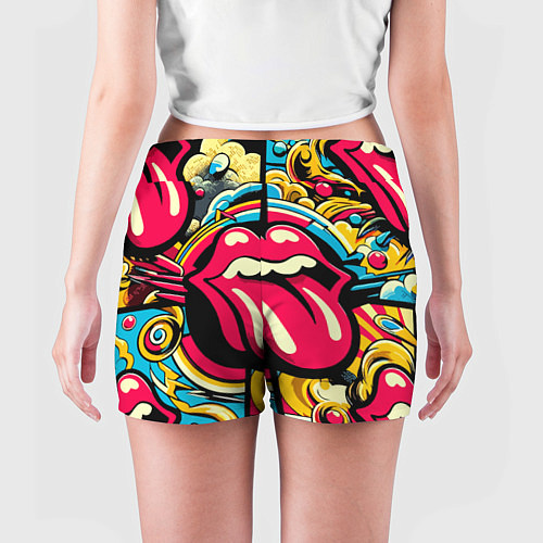 Женские шорты Rolling Stones logo - pop art pattern / 3D-принт – фото 4