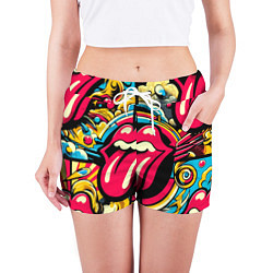 Шорты женские Rolling Stones logo - pop art pattern, цвет: 3D-принт — фото 2