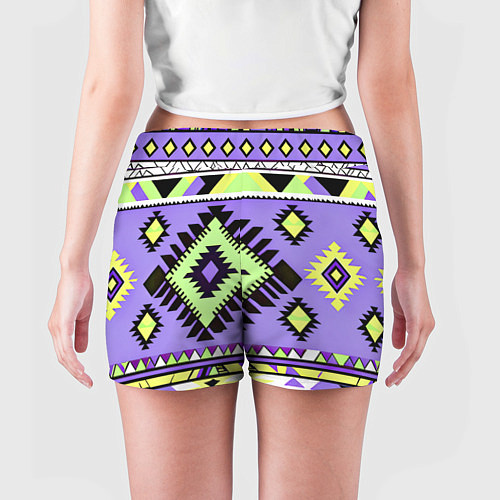 Женские шорты Геометрический сиренево желтый орнамент ацтеков / 3D-принт – фото 4