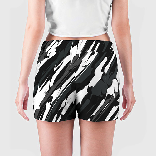 Женские шорты Разводы белым на черном / 3D-принт – фото 4