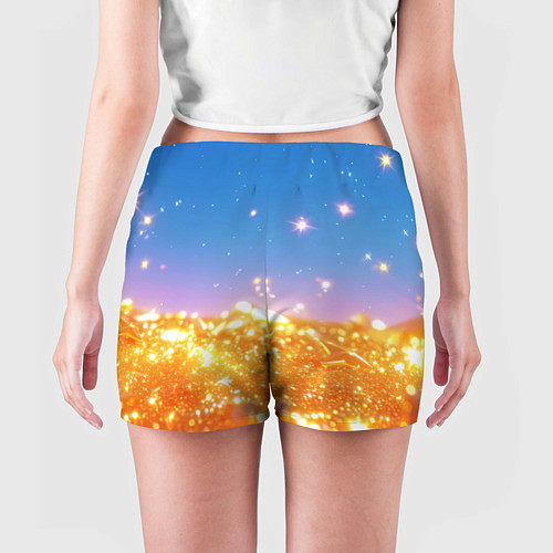Женские шорты Золотые шарики на голубом фоне / 3D-принт – фото 4