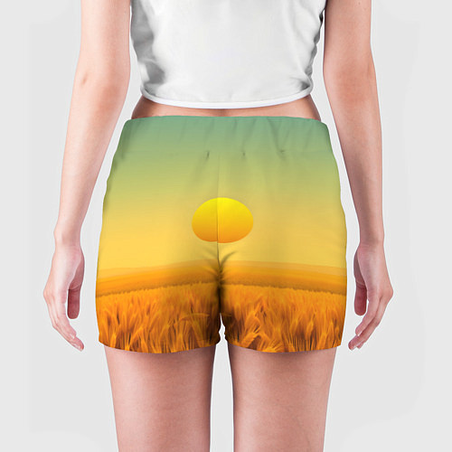 Женские шорты Закат над пшеничным полем / 3D-принт – фото 4