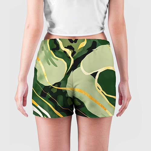 Женские шорты Зеленый природный паттерн / 3D-принт – фото 4