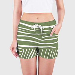 Шорты женские Полоски зеленой зебры, цвет: 3D-принт — фото 2