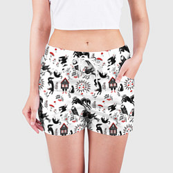 Шорты женские Русские сказки, цвет: 3D-принт — фото 2
