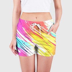 Шорты женские Брызги краски на белом фоне, цвет: 3D-принт — фото 2