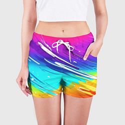 Шорты женские Радужные брызги краски текстура, цвет: 3D-принт — фото 2