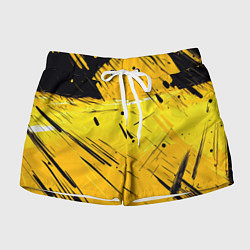 Шорты женские Желтая краска на черном фоне, цвет: 3D-принт