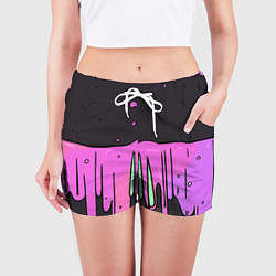 Шорты женские Фиолетовая текстура на черном фоне, цвет: 3D-принт — фото 2