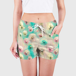 Шорты женские Абстрактные одуванчики - паттерн на нежном фоне, цвет: 3D-принт — фото 2