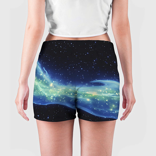 Женские шорты Синяя волна с зеленым оттенком на черном / 3D-принт – фото 4