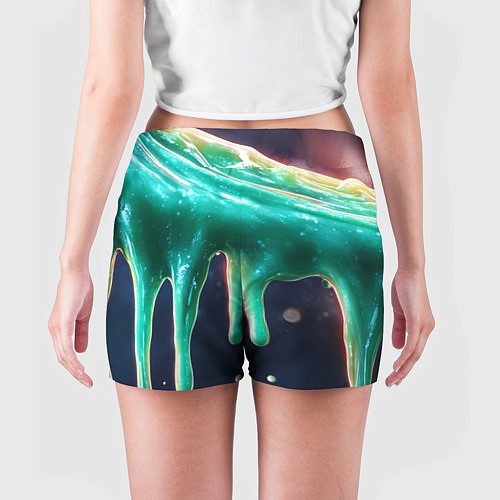 Женские шорты Текстура стекающая зеленая клякса / 3D-принт – фото 4