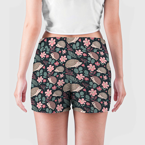 Женские шорты Ёжики в цветах / 3D-принт – фото 4