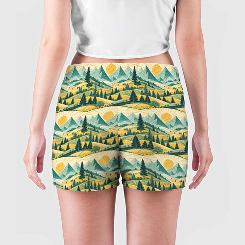 Женские шорты Горные пейзажи ретро стиль / 3D-принт – фото 4