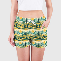 Шорты женские Горные пейзажи ретро стиль, цвет: 3D-принт — фото 2