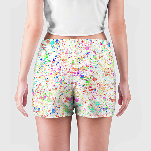 Женские шорты Белый с разноцветными брызгами / 3D-принт – фото 4