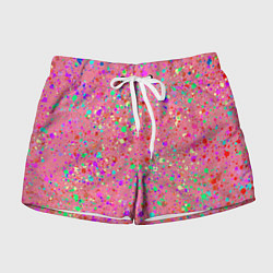 Шорты женские Розовый с разноцветными брызгами, цвет: 3D-принт