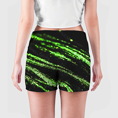 Женские шорты Зеленые блестки на черном / 3D-принт – фото 4