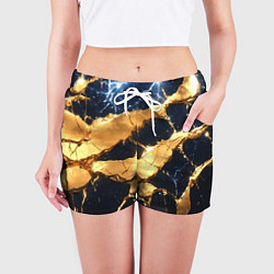 Шорты женские Золотая текстура на синем, цвет: 3D-принт — фото 2