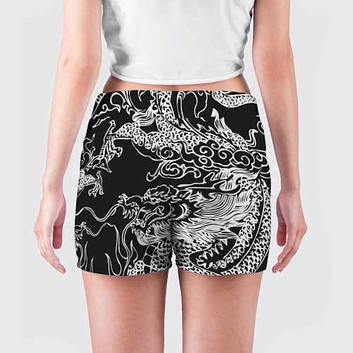 Женские шорты Белый дракон на черном / 3D-принт – фото 4