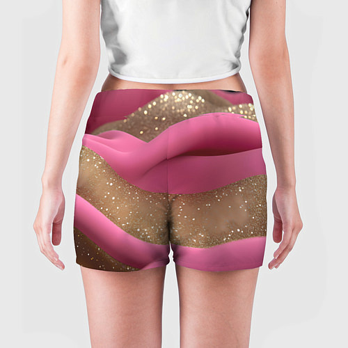 Женские шорты Кофейно-розовая блестящая текстура / 3D-принт – фото 4