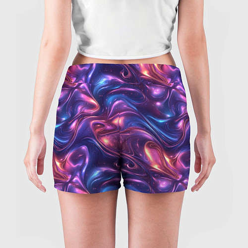 Женские шорты Абстрактные волны и завитки - сине-фиолетовый патт / 3D-принт – фото 4