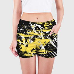Шорты женские Желтая краска на черном, цвет: 3D-принт — фото 2