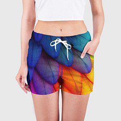Шорты женские Радужные перья попугая, цвет: 3D-принт — фото 2
