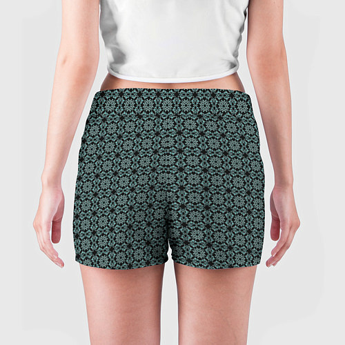 Женские шорты Чёрный с синим узором патерн / 3D-принт – фото 4