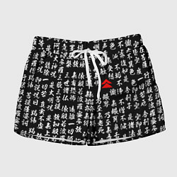 Шорты женские Иероглифы паттерн на черном фоне, цвет: 3D-принт