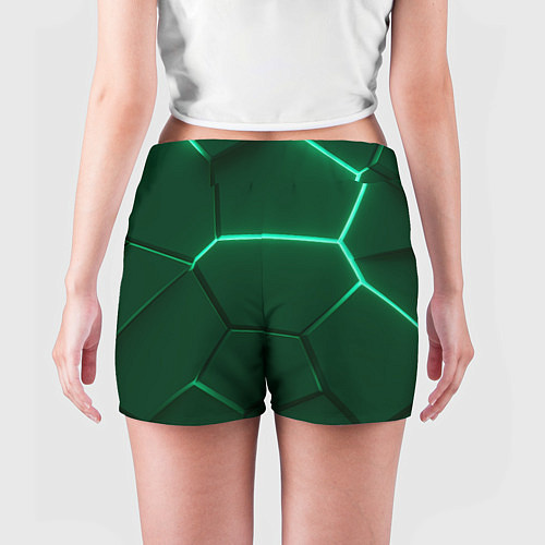 Женские шорты Зеленые плиты с неоном / 3D-принт – фото 4