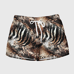 Шорты женские Змеиная кожа и полоски зебры микс - сафари паттерн, цвет: 3D-принт
