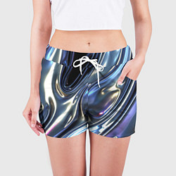Шорты женские Серебро жидкий металл, цвет: 3D-принт — фото 2
