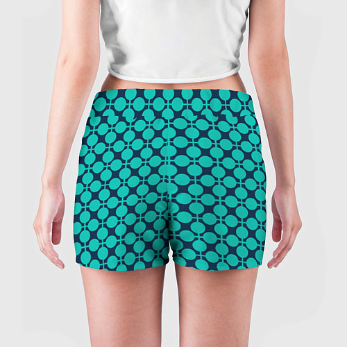 Женские шорты Бирюзовый узор в клетку и горошек ретро / 3D-принт – фото 4