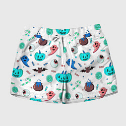 Шорты женские Halloween light blue pumpkin, цвет: 3D-принт