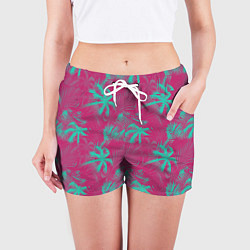 Шорты женские Palm pink light blue, цвет: 3D-принт — фото 2