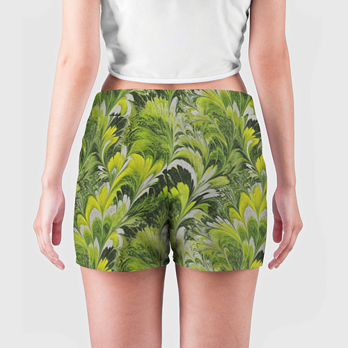 Женские шорты Мраморный абстрактный паттерн - зеленые и желтые о / 3D-принт – фото 4