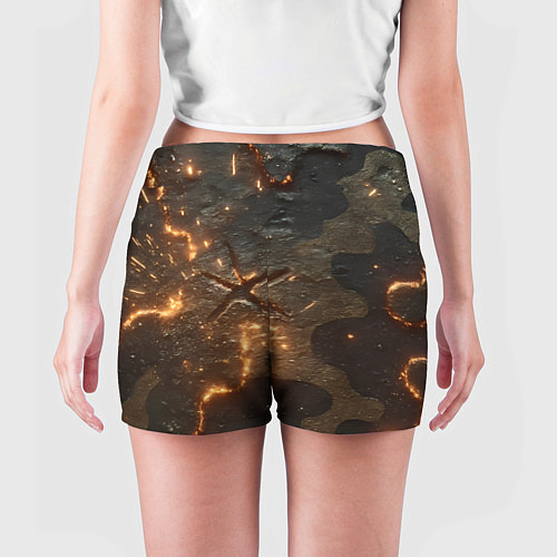 Женские шорты Искры в разломах на камуфляже / 3D-принт – фото 4