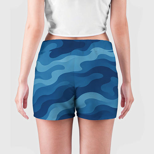 Женские шорты Синие волнистые линии в виде камуфляжа / 3D-принт – фото 4