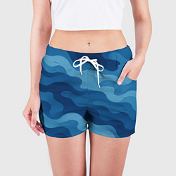 Шорты женские Синие волнистые линии в виде камуфляжа, цвет: 3D-принт — фото 2