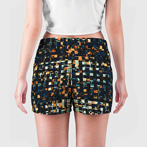 Женские шорты Тёмный синий с оранжевым кубики абстракция / 3D-принт – фото 4