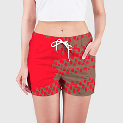 Шорты женские Абстрактные алые пятна на цвете какао, цвет: 3D-принт — фото 2