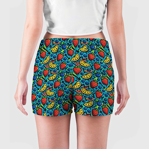 Женские шорты Летний вайб - фрукты и ягоды паттерн / 3D-принт – фото 4