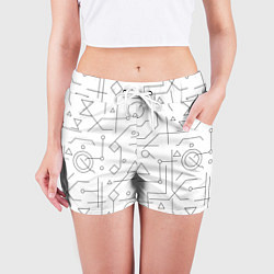Шорты женские Техно-Геометрия на белое, цвет: 3D-принт — фото 2