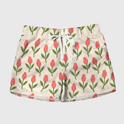 Шорты женские Тюльпаны паттерн, цвет: 3D-принт