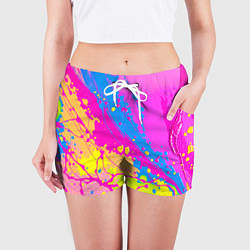 Шорты женские Яркая абстракция из розовых и голубых красок, цвет: 3D-принт — фото 2